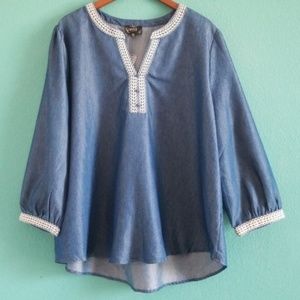 Perch by Blu Pepper Chambray Embroidered Shirt